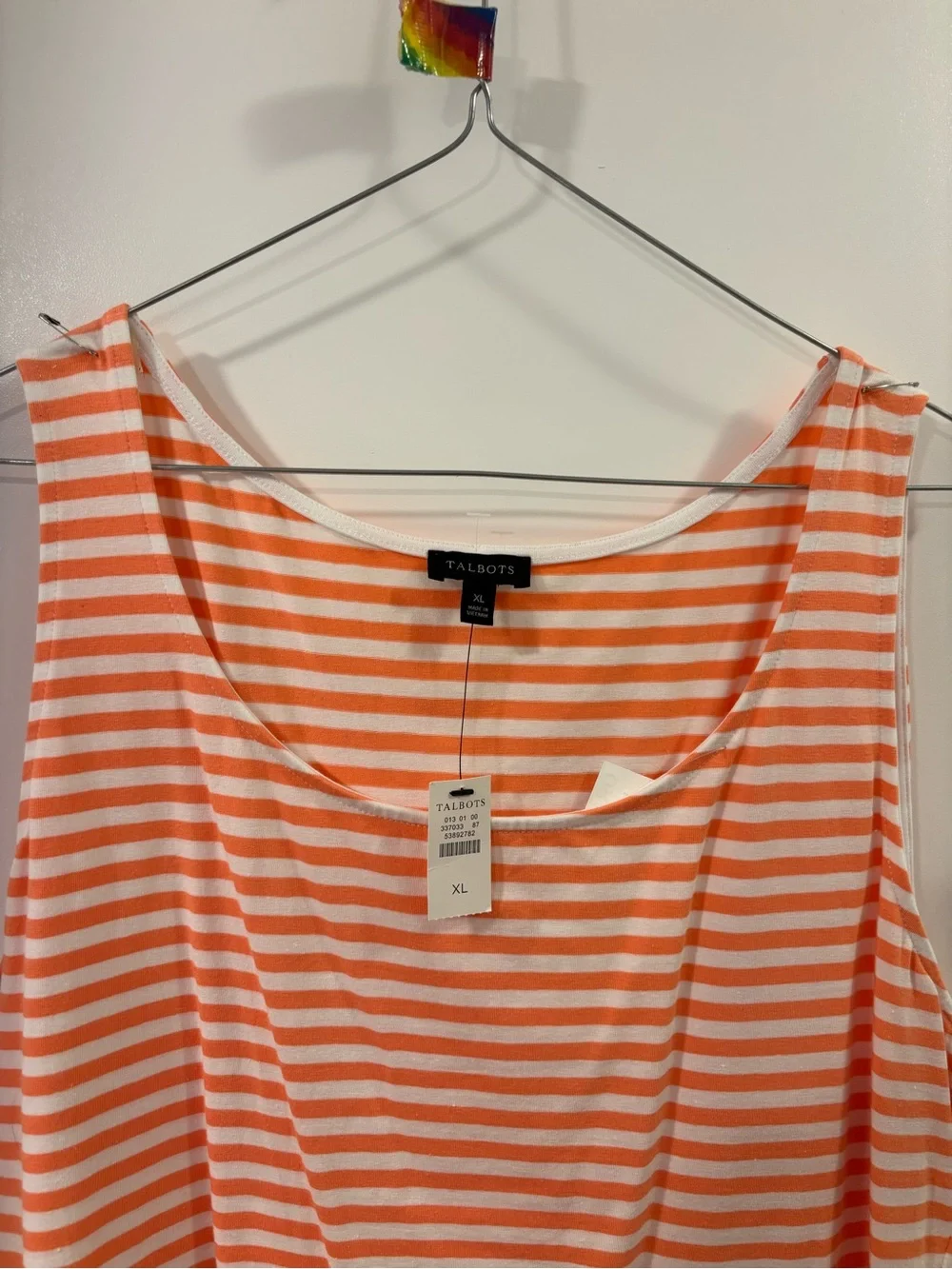 5/$25 Talbots Orange & White Scoop Neck Striped Tank - Picture 2 of 5